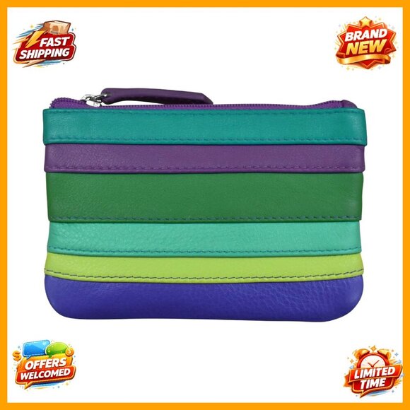 Handbags - Mini Leather Coin Purse with RFID Protection, Key Ring, Zip Closure